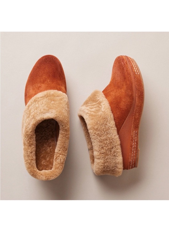 Antelope Shoes - NWT! Antelope terracotta brown suede wedge mules with faux fur Size 38